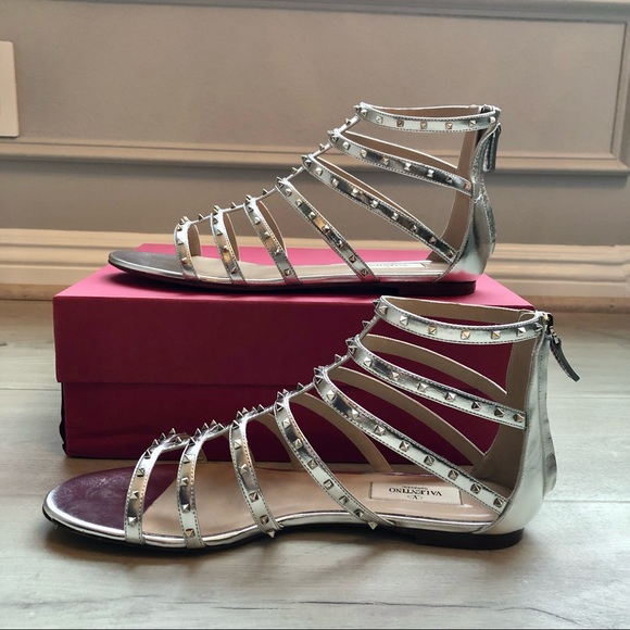 Valentino Silver Rockstud Gladiator Sandals Sz40 - Picture 5 of 11